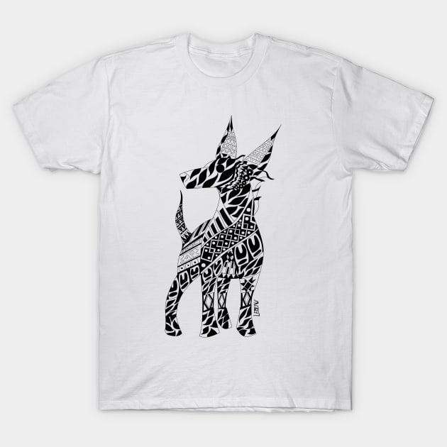 mexican xoloitzcuincle ecopop dog in tototac pattern T-Shirt by jorge_lebeau